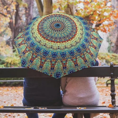 Miniatura 5 de Vhcawsu Elegante paraguas de mandala, estilo retro, étnico, resistente al viento, paraguas de viaje automático, compacto, plegable, para sol