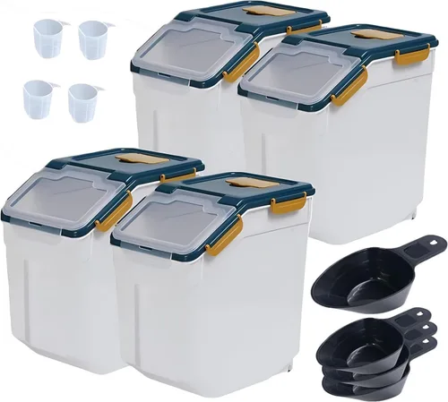 Miniatura 17 de AnRui Contenedor hermético de almacenamiento de harina de 25 libras, cubo de almacenamiento de granos de plástico, dispensador de cereales de arroz