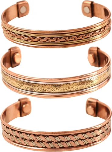 Miniatura 11 de Pulseras de cobre Touchstone regalo para hombres y mujeres joyería magnética 100% pura y sólida ajustable juego de pulseras hechas a mano