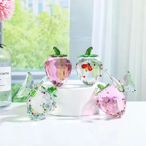 Miniatura 6 de LONGWIN Figuras coleccionables de fresa con abeja, pisapapeles de cristal, figura de fruta, centro de mesa, adornos para decoración del hogar