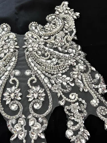 Miniatura 3 de Apliques de encaje hechos a mano con diamantes de imitación para coser en cuentas de vidrio, accesorios para ropa de vestir (blanco)