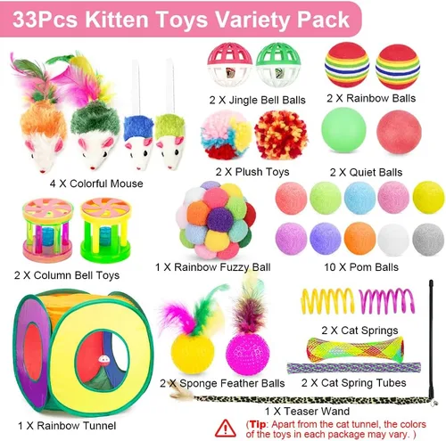 Miniatura 2 de Retro Shaw Paquete de juguetes para gatos, 33 unidades, juguetes interactivos para gatitos de interior, gatos, túnel de juego plegable para gatitos
