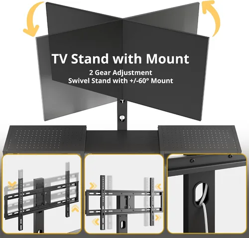 Miniatura 3 de IRONCK Soporte de TV de 79 pulgadas para televisores de hasta 85 pulgadas con soporte y toma de corriente, consola de TV de 3 niveles con estantes