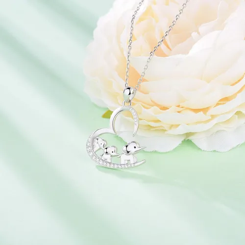 Miniatura 5 de Collar de plata de ley 925 con diseño de elefante, 3 elefantes, familia, para mamá e hija
