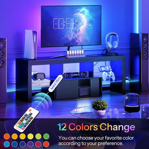 Miniatura 5 de CHOEZON Soporte de TV con toma de corriente, mueble de TV moderno para televisores de 55 pulgadas y 60 pulgadas, consola de TV multimedia con tira