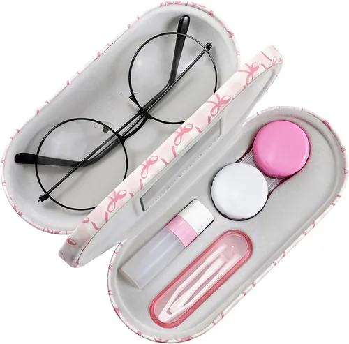 Miniatura 13 de MoKo Estuche Doble para Gafas, Estuche para Lentes de Contacto con Pinzas Removedoras con Espejo, 2 en 1 de Doble Cara Portátil, Caja Soporte Azul