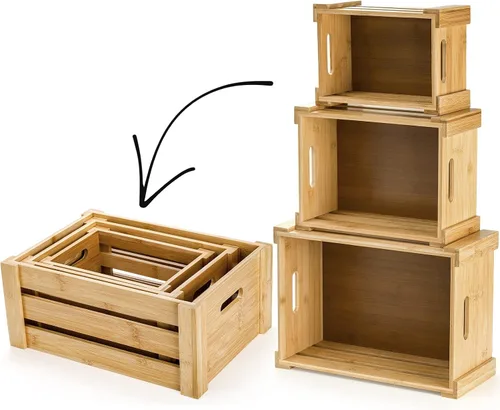 Miniatura 4 de Lawei Juego de 3 cajas de bambú con asas, caja de almacenamiento decorativa rústica, caja de almacenamiento para exhibición, cestas de bambú