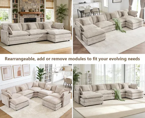 Miniatura 6 de Sofá modular de gran tamaño, sofá grande en forma de U con asiento profundo, sofás de nube de felpilla para sala de estar, sofá modular convertible