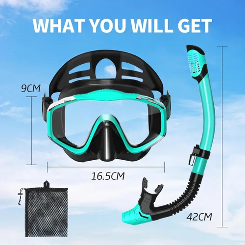 Miniatura 8 de Máscara de snorkel para adultos, juego de esnórquel seco, equipo de esnórquel para adultos, máscara panorámica de natación de vista amplia