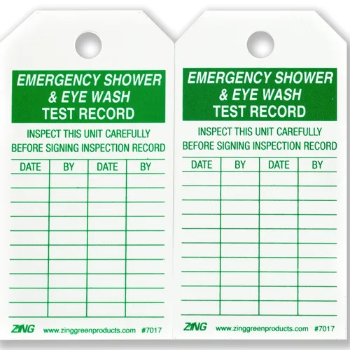 Zing Green Products 7017 - Etiqueta de seguridad con registro de prueba de lavado de ojos y ducha de emergencia, 5.75 pulgadas de largo, 3 pulgadas