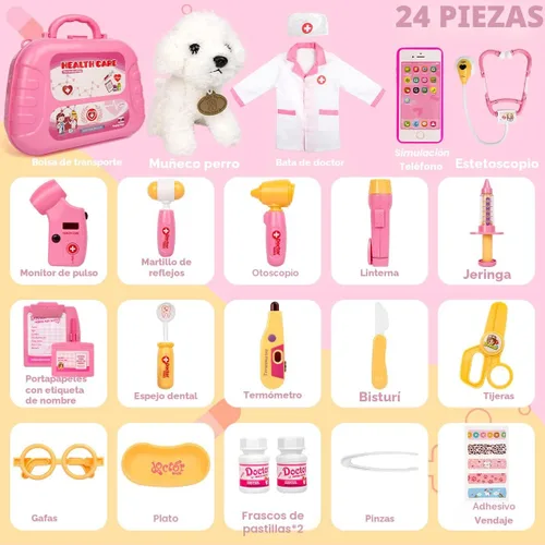 Miniatura 4 de Meland Kit de médico de juguete para niñas, juego de doctor con funda de transporte, juguete de estetoscopio y disfraz de disfraz, juego de doctor