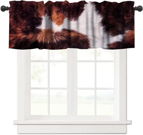 Miniatura 21 de Cenefa de piel de vaca blanca y negra, con estampado de animales de granja occidental, cortina corta opaca para ventana de granja, cocina