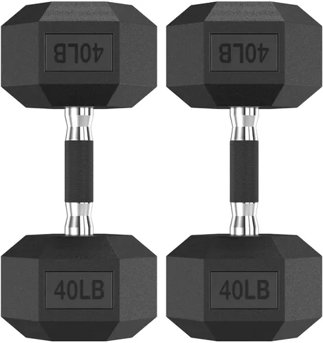 Miniatura 10 de HANDBODE Juego de 2 mancuernas hexagonales de 2.5 a 65 libras con revestimiento de goma, mancuernas para ejercicio y fitness, peso de mano