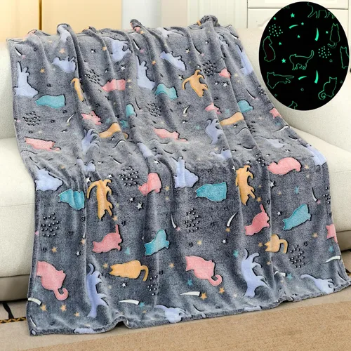 Miniatura 2 de Sviuse Glow in The Dark Cat Blanket for Women Cat Themed Gifts for Girls Fleece Kitty Pattern Blanket Cute Fuzzy Blanket with Cats on It