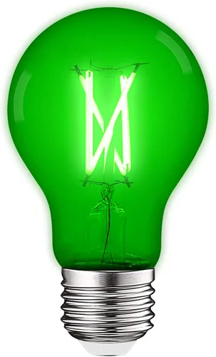 LUXRITE Bombilla LED A19 Edison verde, 4.5 W (equivalente a 60 W), filamento de vidrio de color, certificación UL, base estándar E26, interior y