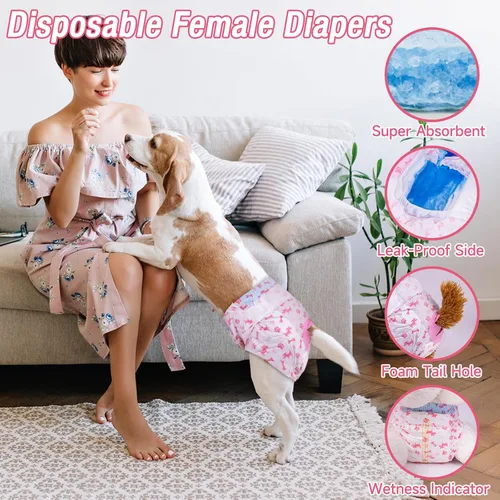 Miniatura 2 de Pet Soft - Pañales desechables para perras - Pañales para perras hembra con agujero ajustable de cola de espuma, indicador de humedad para perritos