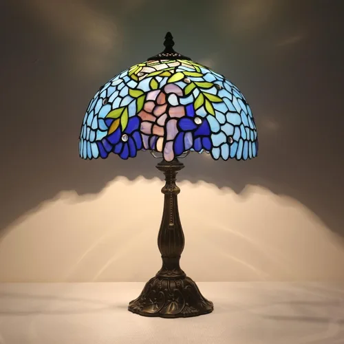 Miniatura 13 de Lámpara de mesa con tulipanes de vitrales, luz de lectura estilo Tiffany, 12 x 12 x 19 pulgadas, lámpara de escritorio de vidrio antiguo