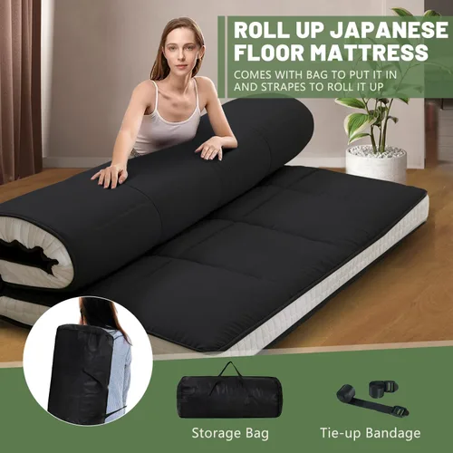 Miniatura 4 de Colchón japonés de suelo futón, cubrecolchón plegable grueso de tatami, colchón enrollable, tapete plegable para dormir, tumbona transpirable