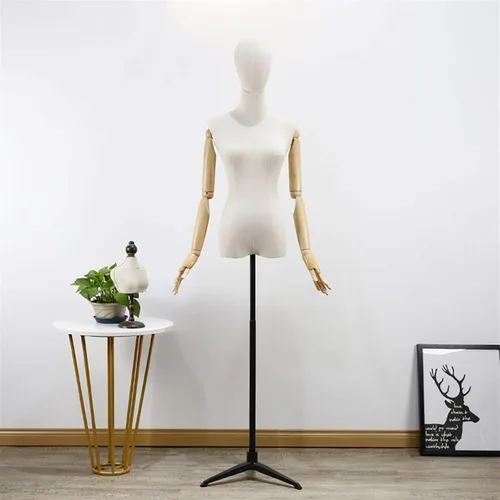 Miniatura 2 de Adjustable Mannequin Dress Form Torso with Head & Wooden Arm - Female Clothing Display with Tripod Stand - 3 Color Options for Fashion Retail & Black