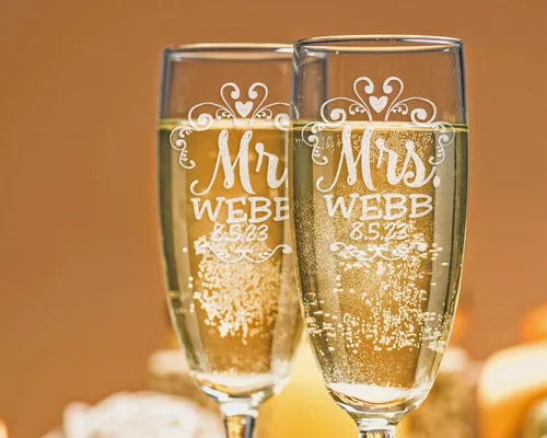 Miniatura 6 de Mr Mrs - Juego de 2 copas de champán con tallo retorcido para parejas, recién casados, novios, novios, novios, esposos, esposa, aniversario