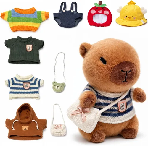 Miniatura 13 de Capybara - Peluche de Capybara con 9 prendas y accesorios, súper suave, para niños y niñas de 10.2 pulgadas (Capybara negro)