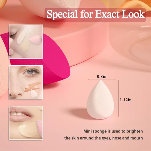 Miniatura 3 de COSTICA - Juego de esponjas de maquillaje, 8 esponjas de belleza para base, crema y polvo, esponja de belleza multicolor para maquillaje con 2 mini