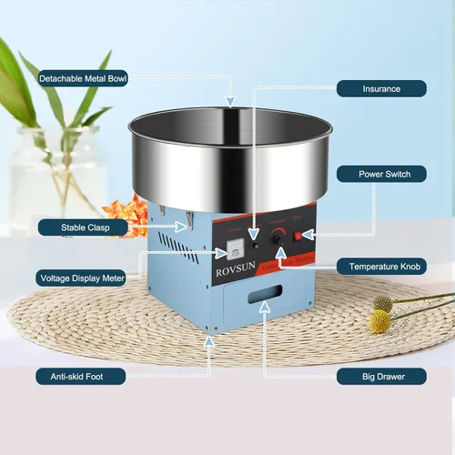 Miniatura 4 de ROVSUN Máquina comercial de algodón de azúcar, 21 pulgadas, máquina eléctrica de algodón de azúcar con cuenco de acero inoxidable, cuchara de azúcar