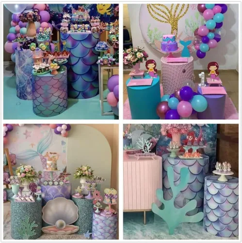 Miniatura 3 de Fundas cilíndricas de color rosa pastel para fiestas, cubierta de pedestal, sirena para niñas, regalos de fiesta de cumpleaños, baby shower, boda