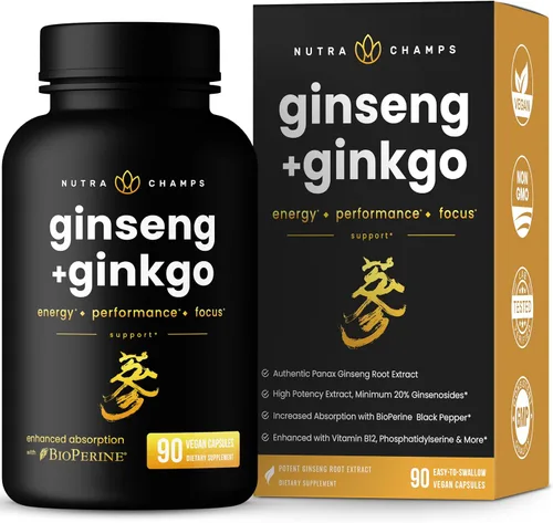 NutraChamps Cápsulas de ginseng Panax rojo coreano | Ginsenósidos extra fuertes para energía, concentración, rendimiento, vitalidad y apoyo