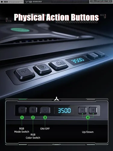 Miniatura 10 de llano V10 Almohadilla de Refrigeración para Laptop de Juegos, Enfriador de Laptop RGB con Potente Ventilador Turbo Externo de 4.72 Pulgadas, Negro