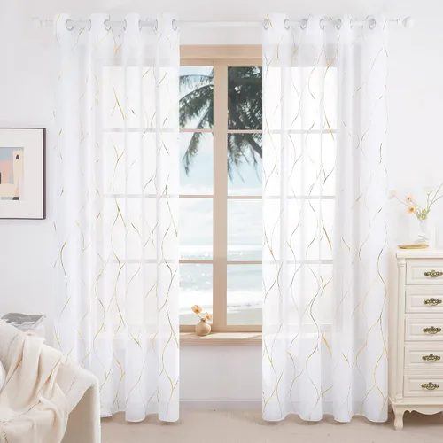 Miniatura 2 de Deconovo Cortinas Semi Transparentes 2 Paneles, 52A x 84L Pulgadas Cada Una, Gasa con Ojales en la Parte Superior, Filtrante de Luz Privacidad
