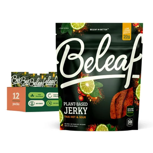 Miniatura 14 de Beleaf Jerky a base de plantas de jalapeño: aperitivo alto en proteínas, cecina vegana saludable y sabrosa para energía sobre la marcha, sabrosa