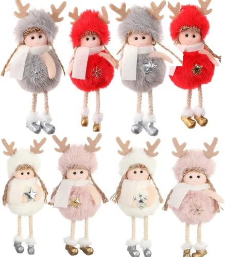 FZBNSRKO 6 adornos de ángel de peluche de Navidad, encantadores colgantes de muñeca de peluche, adorno de ángel para decoración de Navidad, Año