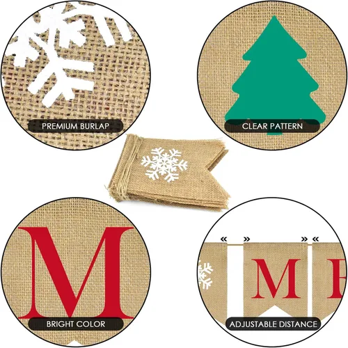 Miniatura 3 de PACETAP Cartel de arpillera de Feliz Navidad con 4 lazos rojos, decoración navideña para el hogar para interiores, chimenea, pared, árbol