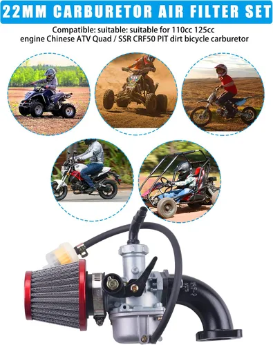 Miniatura 5 de JINGKE Juego de Filtro de Aire de Carburador de 22mm para Motocicletas Pit Dirt Bike SSR CRF50, Bicicleta Pit Sunl, ATV Taotao de 110cc y 125cc