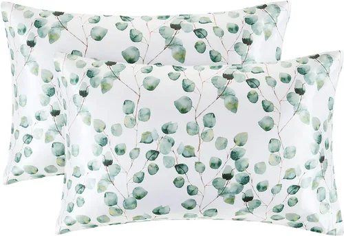Miniatura 11 de EXQ Home - Funda de almohada de satén para cuidar el cabello y la piel, tamaño estándar, de seda con estampado negro, juego de 2 fundas con cierre