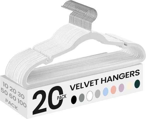 Miniatura 15 de SONGMICS Paquete de 30 perchas de terciopelo antideslizantes con muescas para el hombro, barra para pantalones, gancho giratorio de 360°, ahorro