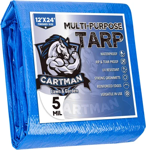 Miniatura 31 de CARTMAN Tamaño final 6x8 pies, lona azul de polietileno de 5 mil de grosor, cubierta protectora multiusos para acampar, tienda de campaña, barco