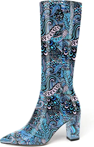 Miniatura 177 de AMBELIGHT Botas altas hasta la rodilla con cremallera y puntera puntiaguda para mujer, de patente sólida, tacón alto, 3.3 pulgadas