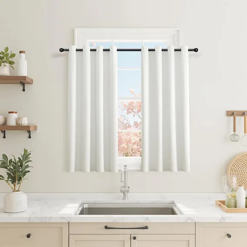 Miniatura 18 de Cream Linen Blackout Curtains 90 Length 2 Panels Set for Living Room Bedroom, 100% Black Out Thermal Insulated Linen Drapes, Room Darkening Grommet