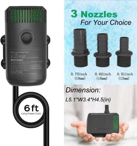 Miniatura 4 de Knifel Bomba sumergible de 880 GPH (3500 L/H 60W) ultra silenciosa con protección contra sobrecalentamiento, elevación de 10.2 pies de alto