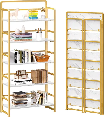 Miniatura 18 de 4NM Estantería plegable sin montaje, estante de almacenamiento para libros con estantes de 3 niveles, estilo vintage. Organizador de oficina y Todo