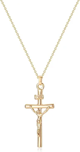 Miniatura 177 de Fettero - Collar con dije de cruz de fe, chapado en oro de 14 K, cadena fina, minimalista, simple, pequeña, para oración, regalo de joyería religiosa