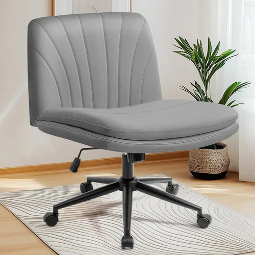 Miniatura 17 de NEO Chair Silla Criss Cross sin ruedas, sin brazos, con patas cruzadas, escritorio de oficina, silla ancha y cómoda de tocador para maquillaje, Beige