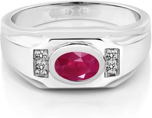 Miniatura 2 de Gem Stone King Anillo ovalado de plata de ley 925 de 202 quilates para hombre disponible 7 8 9 10 11 12 13 Metal Metal Piedra preciosa Rubí Diamante