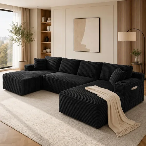Miniatura 8 de Sofá cama modular de 124 pulgadas, sofá de nube sin hueso para sala de estar, sofá de 5 asientos en forma de U con 2 bolsillos de almacenamiento y 2