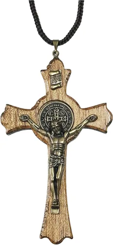 Miniatura 7 de Catholica Shop Collar con medalla de San Benito de madera con crucifijo en cordón para hombres y mujeres – Colgante religioso hecho a mano