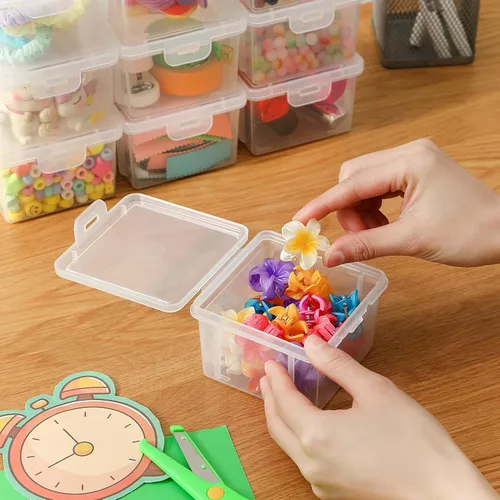 Miniatura 9 de Paquete de 10 cajas organizadoras de cuentas, pequeños recipientes de plástico transparente con tapas, almacenamiento de manualidades para cuentas