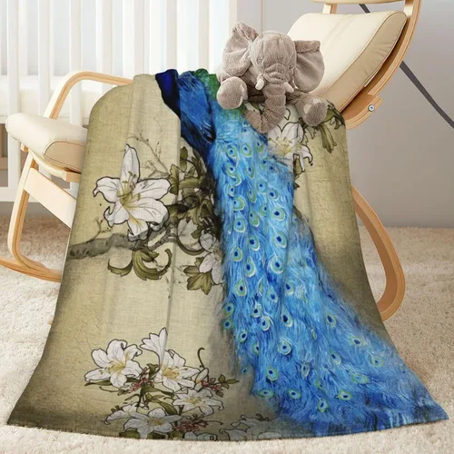 Manta de forro polar de pavo real, ultra suave y acogedora, manta de franela decorativa para el hogar, cama, sofá, silla, viajes, 40 x 30 pulgadas