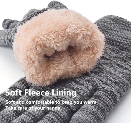 Miniatura 9 de Guantes de invierno cálidos para pantalla táctil para mujer, guantes térmicos de punto de lana con forro polar para clima frío
